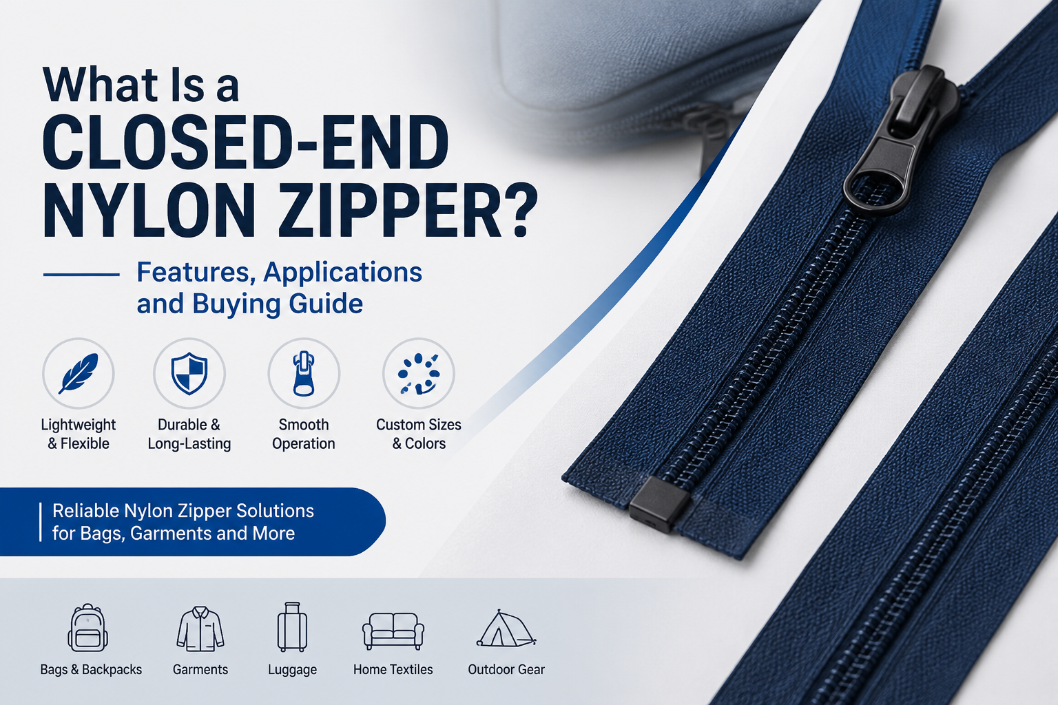 What Is a Closed-End Nylon Zipper? Features, Applications and Buying Guide